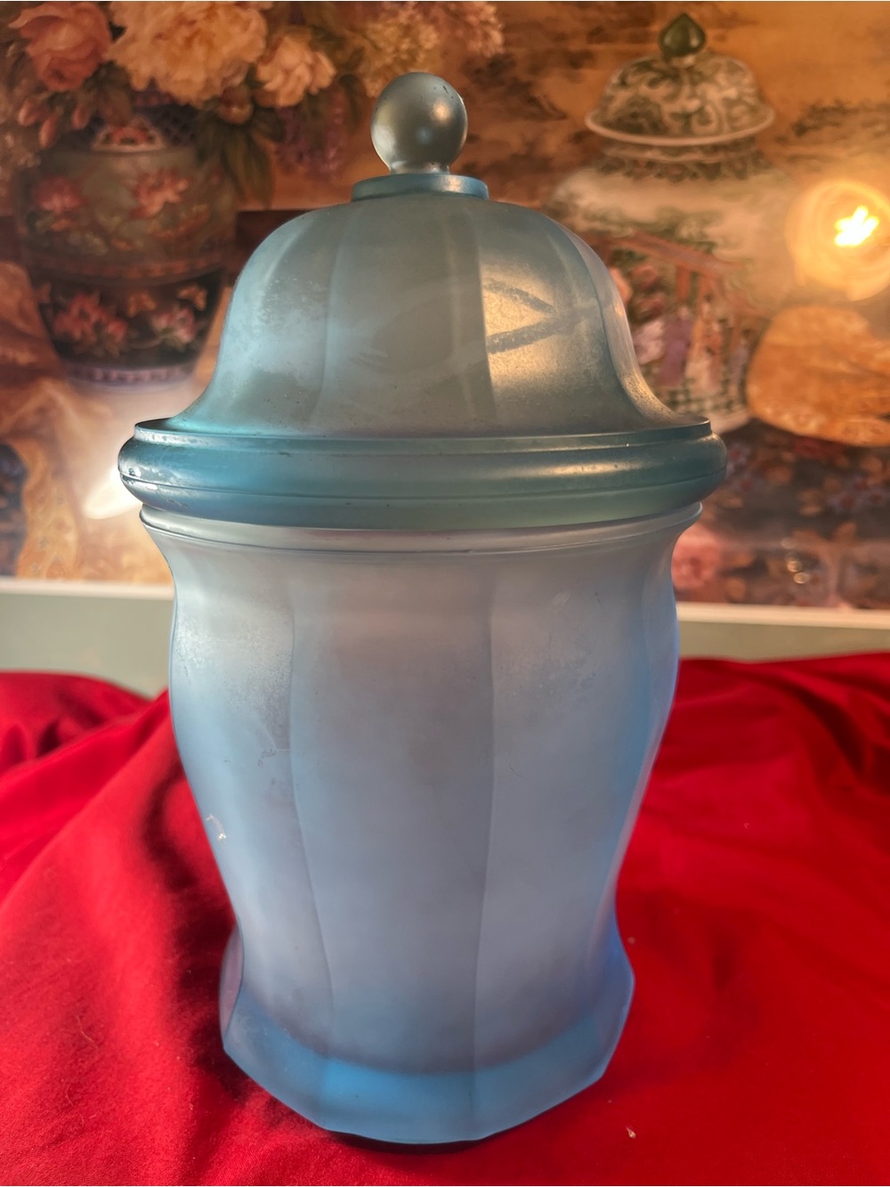 Blue Frosted Glass Canister with Lid - Unbranded